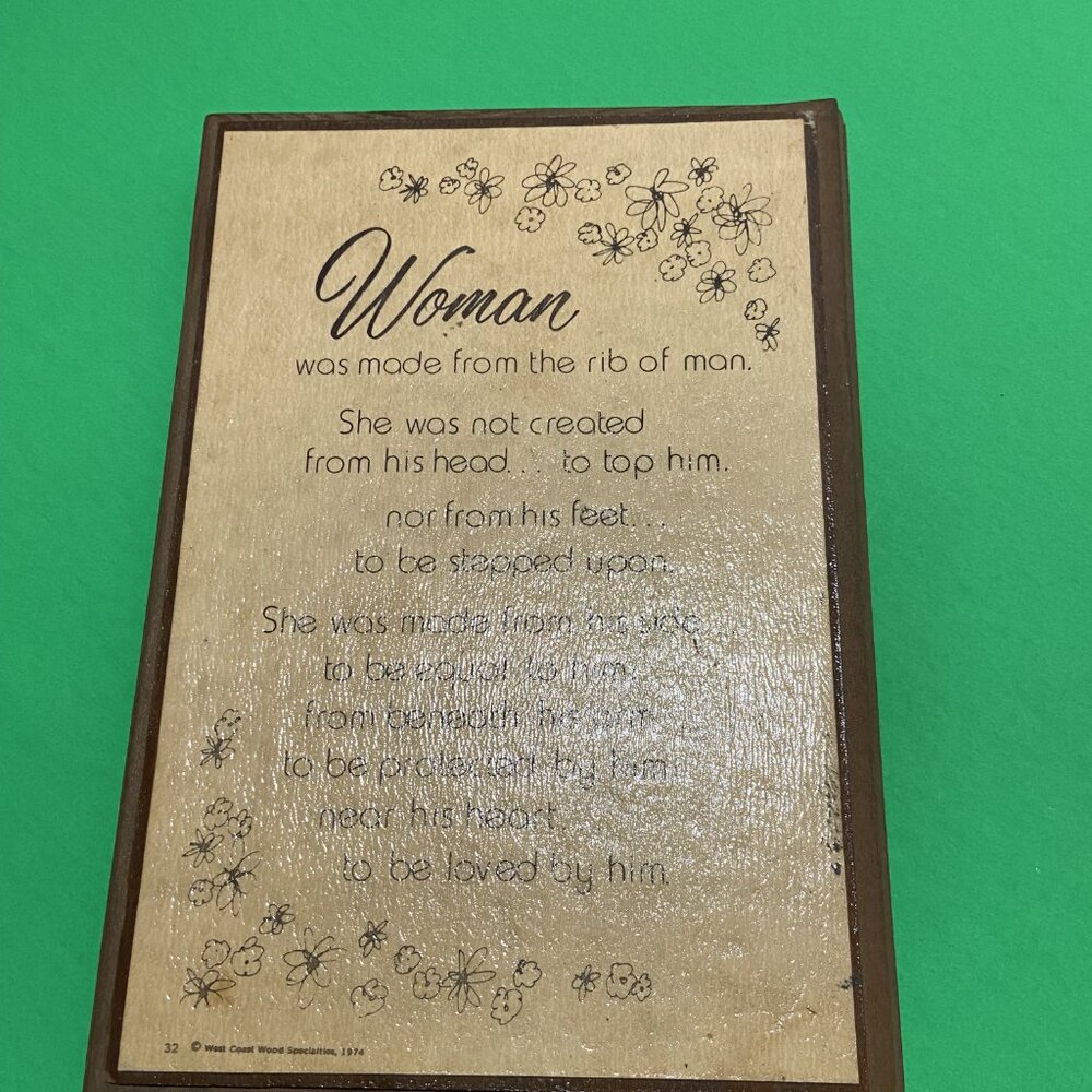 Vintage Woman Was Made From: West Coast Wood Specialties 1974 Plaque 5 1/2” X 8”